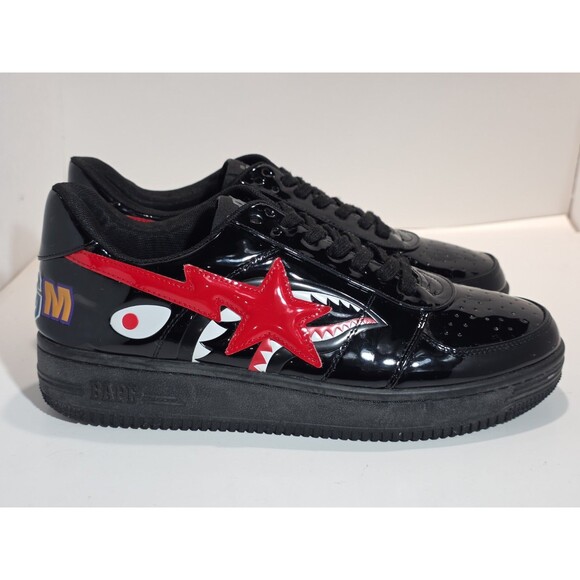 A Bathing Ape Bape Sta Shark Black Red Patent Leather Men\'s Low Top Size 10 main image 11